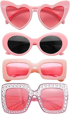 #ad 4 Mixed Style Colored Sunglasses Classic Retro Party Favors Eyewear Pink