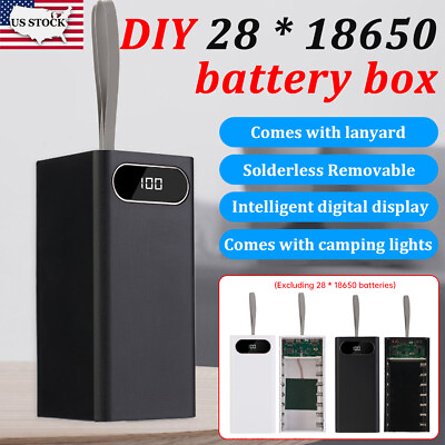 #ad DIY 28x18650 Battery Charger Box Power Bank Case Shell Kit LED Camping Light US