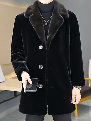 #ad Mink Coat Men Mid length Mink Velvet Coat Leather Mink Fur Overcoats Warm Winter