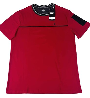 #ad New DKNY Men#x27;s Short Sleeve Classic Fit T Shirt Stretch Red DK43SK1396 M L