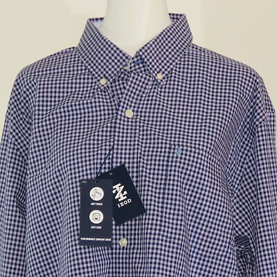 #ad NWT Izod Long Sleeve Button Up Performance Comfort Easy Care Shirt Size L C1029