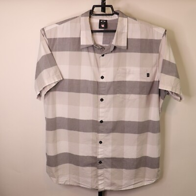 #ad Oakley White Grey Plaid Button Down Shirt Size XXL Mens