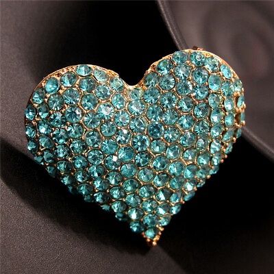 #ad Rhinestone Cute Blue Shiny Heart Crystal Fashion Women Charm Brooch Pin Gifts