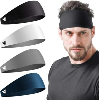 #ad 4 Pack Running Headbands for Men Sweatbands Sports Sweat Bands Workout Fitness