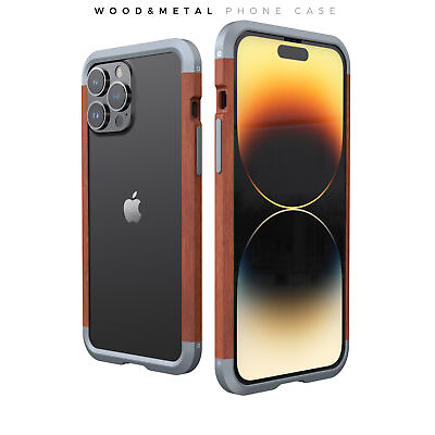 #ad Fr Apple iPhone 15 14 13 12 11 Pro Max Wooden Bumper Metal Frame Shockproof Case