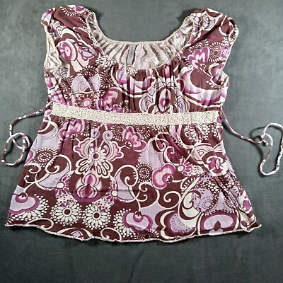 #ad Gitano Shirt Woman 22 24 Plus Size Sleeveless Purple Flower Lace Top Boho Causal $14.99