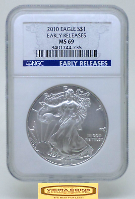 #ad 2010 Silver Eagle $1 NGC MS69 Early Releases 1 oz Fine Silver #B34783