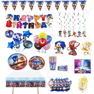 #ad Sonic party supplies Plates cups Theme Balloons Banner Kids Birthday decoration
