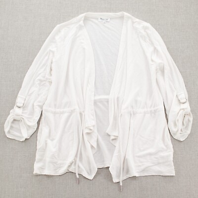 #ad Stitch Cloth Womens Open Front Cardigan Sweater Waist Drawstring White Sz PL