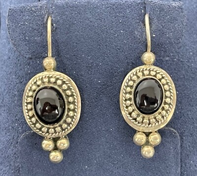 #ad Vintage Style Sterling Silver Onyx Dangle Earrings 925