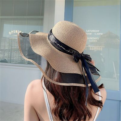 #ad Foldable Floppy Sun Hats Elegant Bowknot Beach Caps Women Fashion Headwear 1pc