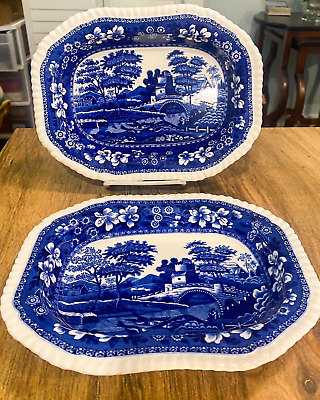 #ad Vintage Copeland Spode#x27;s Blue Tower Set of 2 Serving Dishes Gadroon Edge 9quot; 9.5quot;