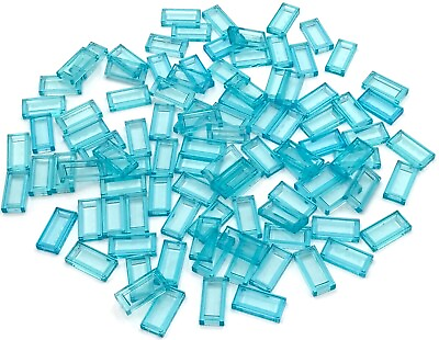 #ad Lego 100 New Trans Light Blue Tiles 1 x 2 Flat Smooth Water Transparent Pieces