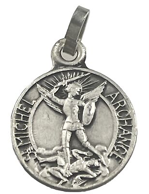 #ad Vintage Catholic St Michel Archange St Michael Silver Tone Religious Medal