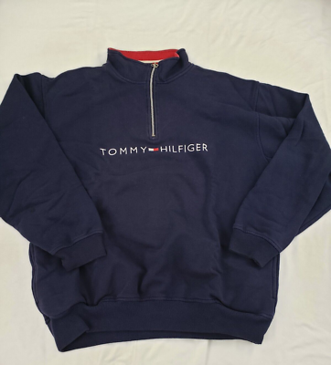 #ad Tommy Hilfiger Large Spell Out Sweatshirt Men#x27;s Flag Logo 1 4 Zip Pullover