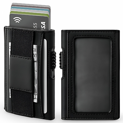 #ad Slim Minimalist Leather Mens Wallet RFID Blocking Money Band Clip ID Card Holder