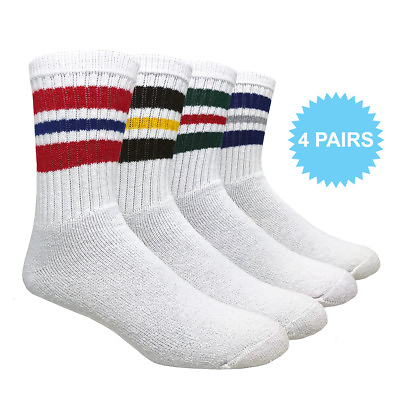 #ad White Cotton Crew Socks in Assorted Stripes Sport Fashion Trend