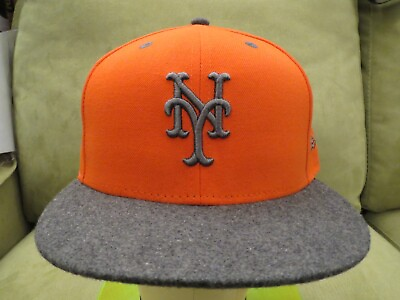 #ad New Era NY Mets Orange Fitted Hat Gray Blend Bill Gray Logo Size 7 5 8