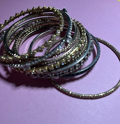 #ad Costume Jewelry Lot Of 10 Mixed Bling Bangle Bracelets