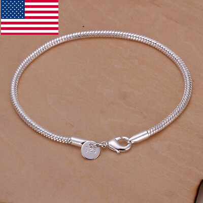 #ad 925 Silver Bracelet 3mm Snake Chain Men Women Fashion Jewelry Gift Wholesale US