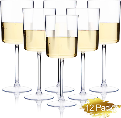 #ad 12 Pack Clear Plastic Wine Glasses 10 Oz Plastic Wine Glasses with Stem Disp