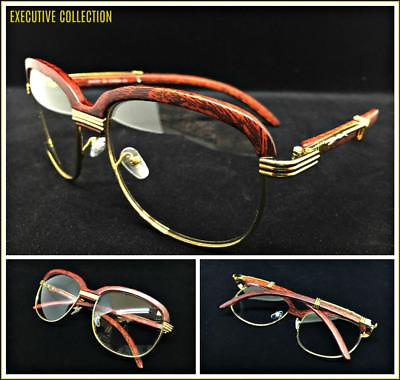 #ad Classy Exotic Elegant Retro Style Clear Lens EYE GLASSES Square Gold Wood Frame