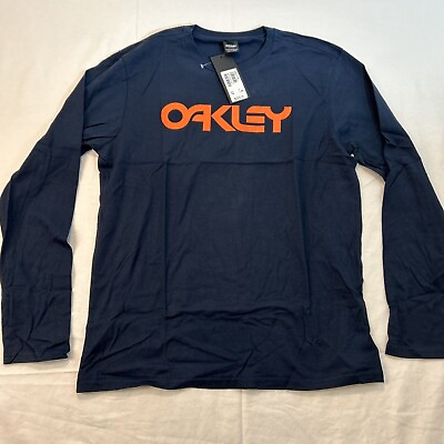 #ad Oakley Men#x27;s Long Sleeve Tee T Shirt Large L S Dark Blue Mark II New MSRP$30 NWT