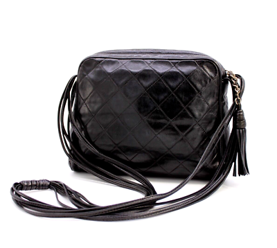 #ad CHANEL Matelasse Shoulder Bag Purse Coco Tassel Lambskin Black Vintage Authentic