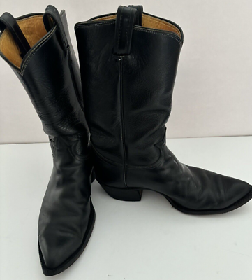 #ad Vintage Tony Lama Black Plain Style Western Black Cowboy Boots Size 11