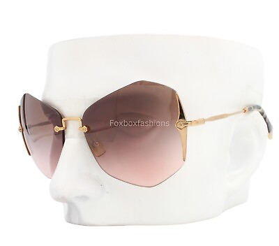 #ad Miu Miu SMU 52O 7OE 1E2 Rimless Sunglasses Gold w Gray to Pink Gradient