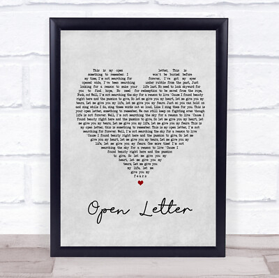 #ad Open Letter Grey Heart Song Lyric Quote Print
