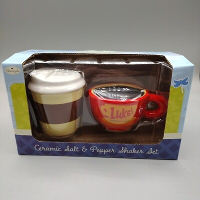 #ad Gilmore Girls Latte Mug Ceramic Salt And Pepper Shaker Set “Luke’s” NEW Sealed