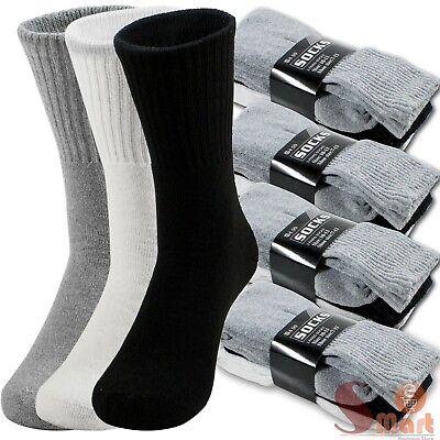 #ad Lot 3 12 Pairs Mens Solid Sports Athletic Work Plain Crew Socks Size 9 11 10 13