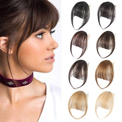 #ad Thin Neat Air Bangs 100% Human Hair Extensions Clip in on Fringe Front Hairpiece