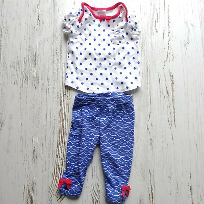 #ad Gymboree Baby Girl 3 6 Months Outfit By The Shore Top Pants Blue Tiny Tide Waves