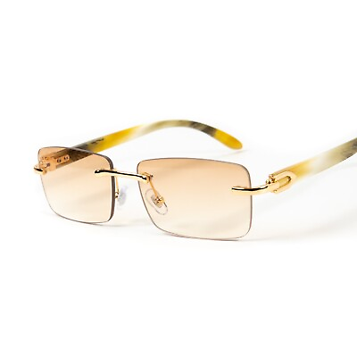 #ad Gold Frame Peach Orange Gradient Tint Rimless Men#x27;s Hip Hop Fashion Sunglasses