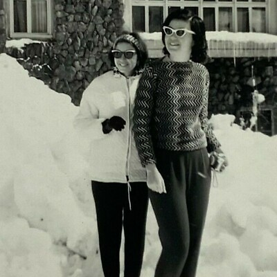 #ad Two Women Snow Bunny Sunglasses Sweater Lodge Bamp;W Photograph 3 x 3