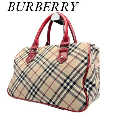 #ad BURBERRY Mini Boston Bag Tote Bag Handbag Nova Check A4 Storage Beige Red