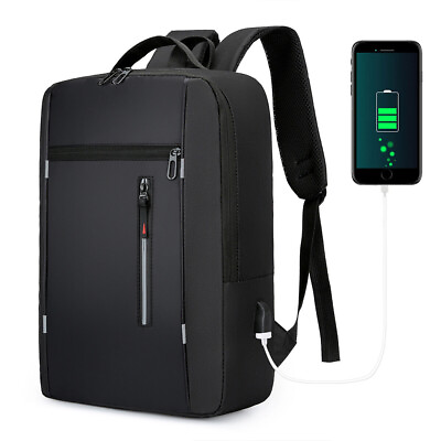 #ad Men Women Laptop Backpack Travel Business Shool Book Bag w USB Port Black $16.99