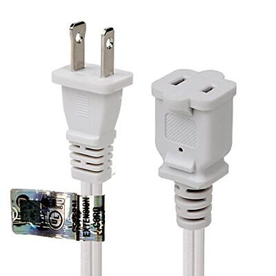 #ad 6FT Polarized White US 2 Prong Male Female Extension Power Cord16AWG 2 Outlet...