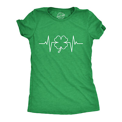 #ad Womens Saint Patrick#x27;s Heart Beat Tshirt Funny Pulse Monitor Line Clover St.