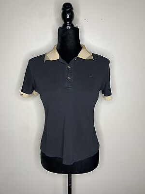 #ad Burberry Womens Black Short Sleeve Polo Shirt Top Novacheck Collar Size XS S
