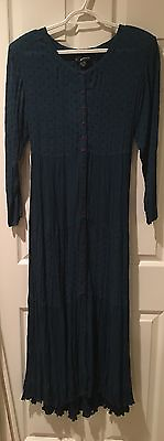 #ad Nwt Pepita Sz M Forest Green Button Down Boutique Maxi Long Sleeve Dress $59