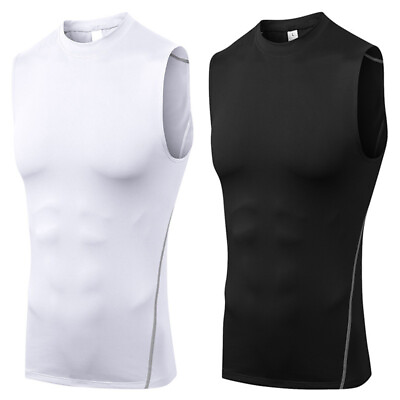 #ad Men Compression Sport Vest Tight Tank Base Layer Sleeveless T Shirt Top Singlet