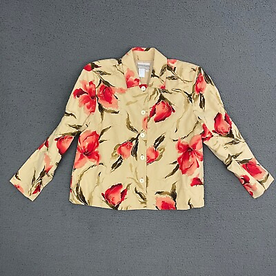 #ad Coldwater Creek Blazer Jacket Womens Large Petites Floral Silk Linen Blend