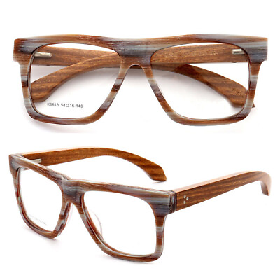 #ad Retro Wood Oversize Eyeglass Frames Men Women Square Wooden Glasses Full Rim