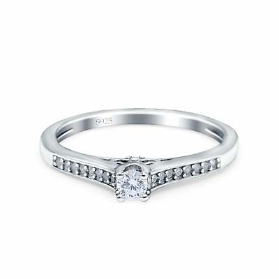 #ad Solitaire Wedding Ring Band Round Pave Simulated CZ 925 Sterling Silver 4mm