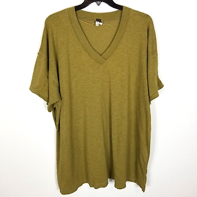 #ad Free People Women Oversize Tunic Top Size S Olive Green Short Sleeve Cotton
