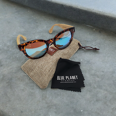 #ad Blue Planet Eyewear Sunglasses Clarita BP16036 Tortoise Blue Mirrored Bamboo
