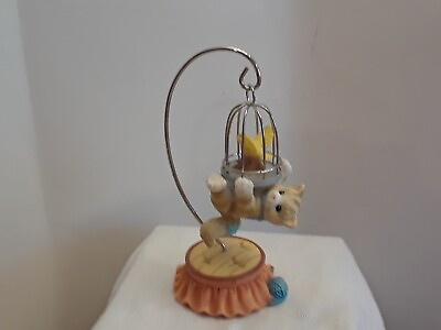 #ad Calico kittens Hanging Figurine quot;Be Fearlessquot; Cat Hanging From Bird Cage 826014